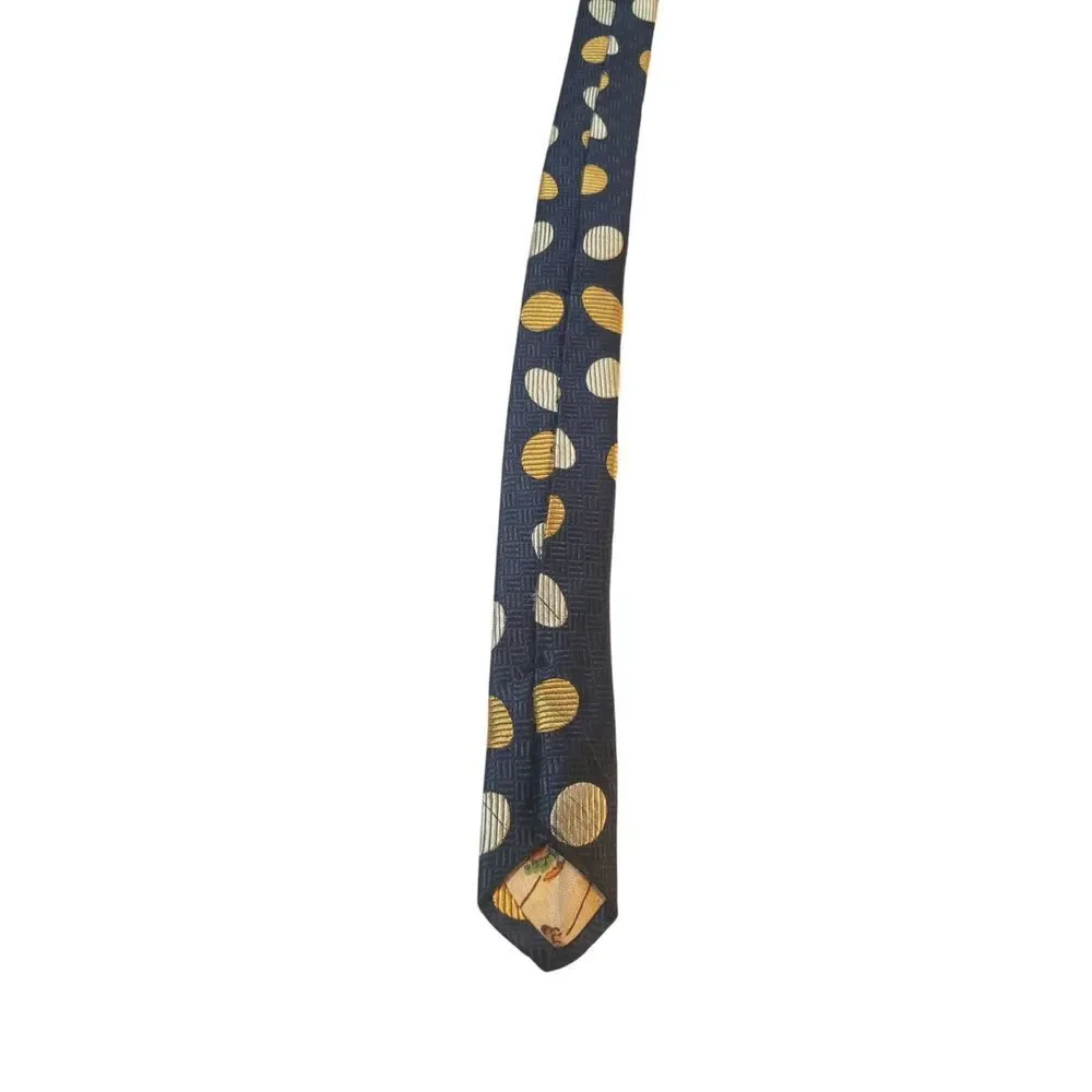 Pierre Balmain Couture Neck Tie Mens 100% Silk Navy Yellow Polka‎ Dots Business